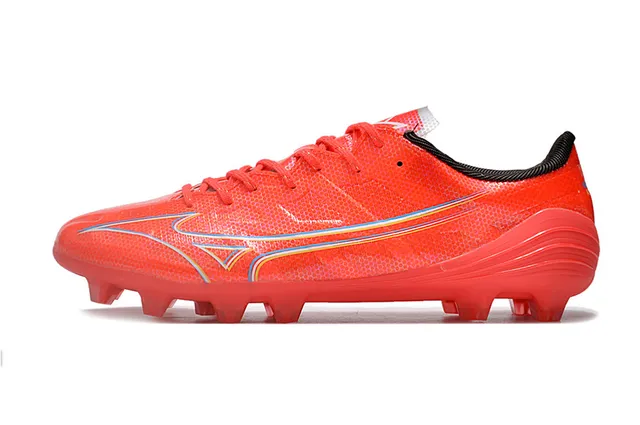 Mizuno Rouge Bleu Basse Coupe Tige Synthétique Maille Recouvrements en Forme d'Onde Dynamiques Chaussures de Football pour Terrain Ferme 7