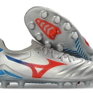 Mizuno Silver Red Metallic Synthetic Upper Quilted Forefoot Firm-Ground Soccer Shoes