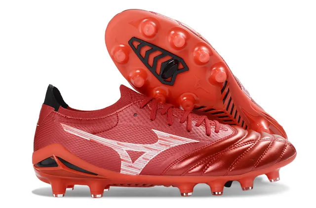 Mizuno Argent Rouge Métallique Empeine Synthétique Avant-Pied Matelassé Surface Ferme Chaussures de Soccer 19