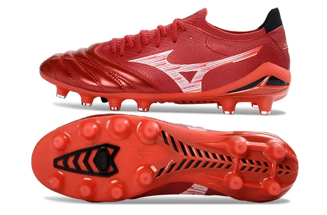 Mizuno Argent Rouge Métallique Empeine Synthétique Avant-Pied Matelassé Surface Ferme Chaussures de Soccer 20