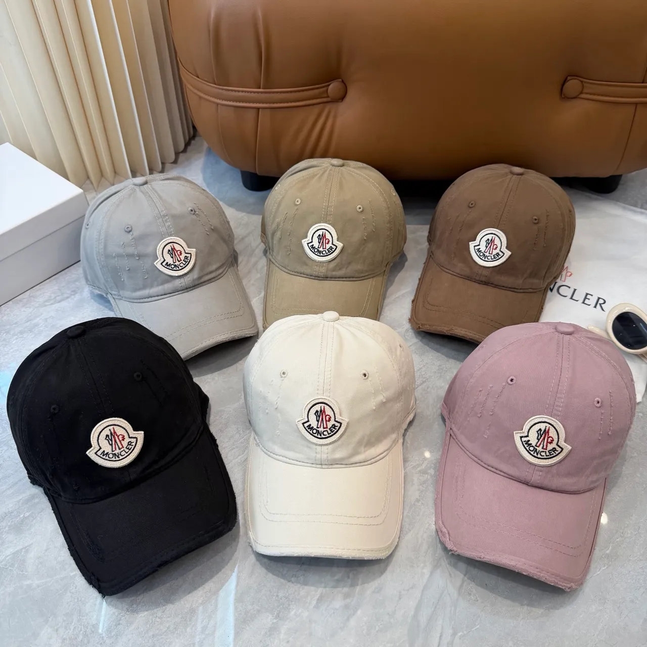 Moncler Beige Black Embroidered Logo Patch Washed Cotton Appearance Baseball Cap 2