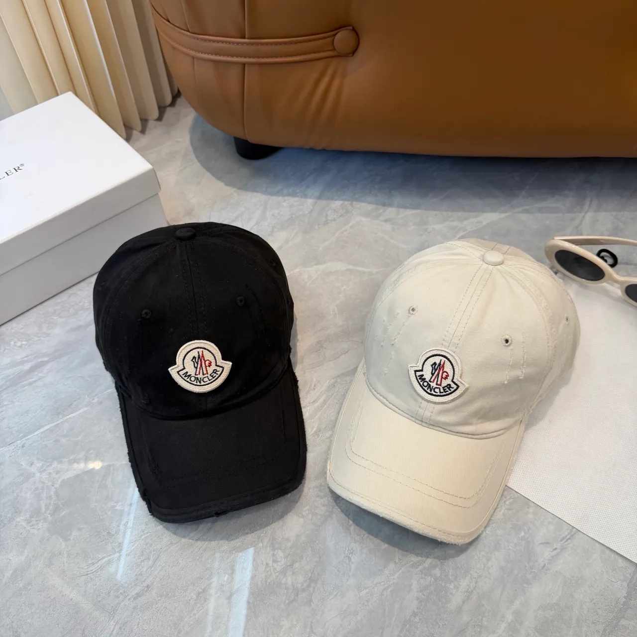 Moncler Beige Black Embroidered Logo Patch Washed Cotton Appearance Baseball Cap 3