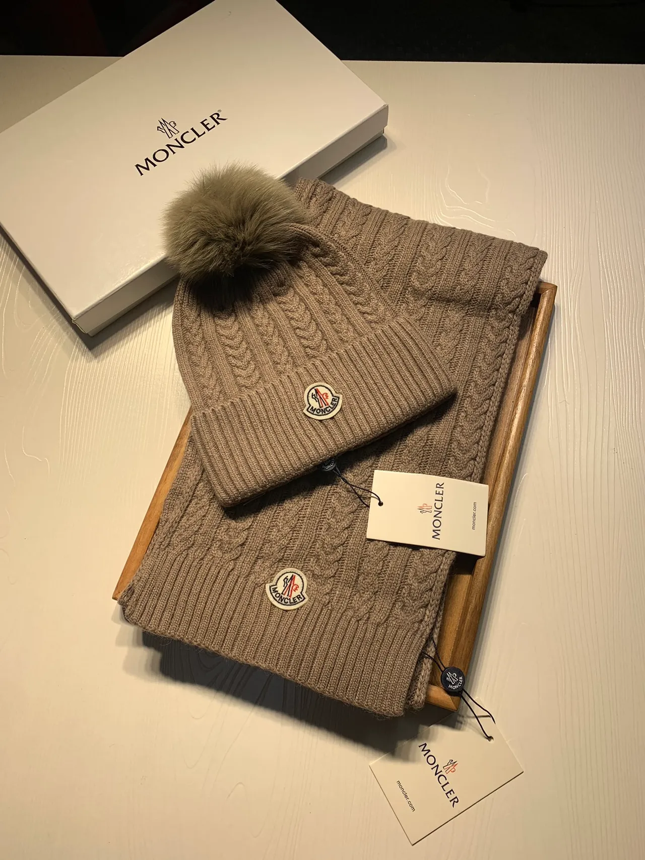 Moncler Beige Cable Knit Ribbed Cuffs Sweater 3