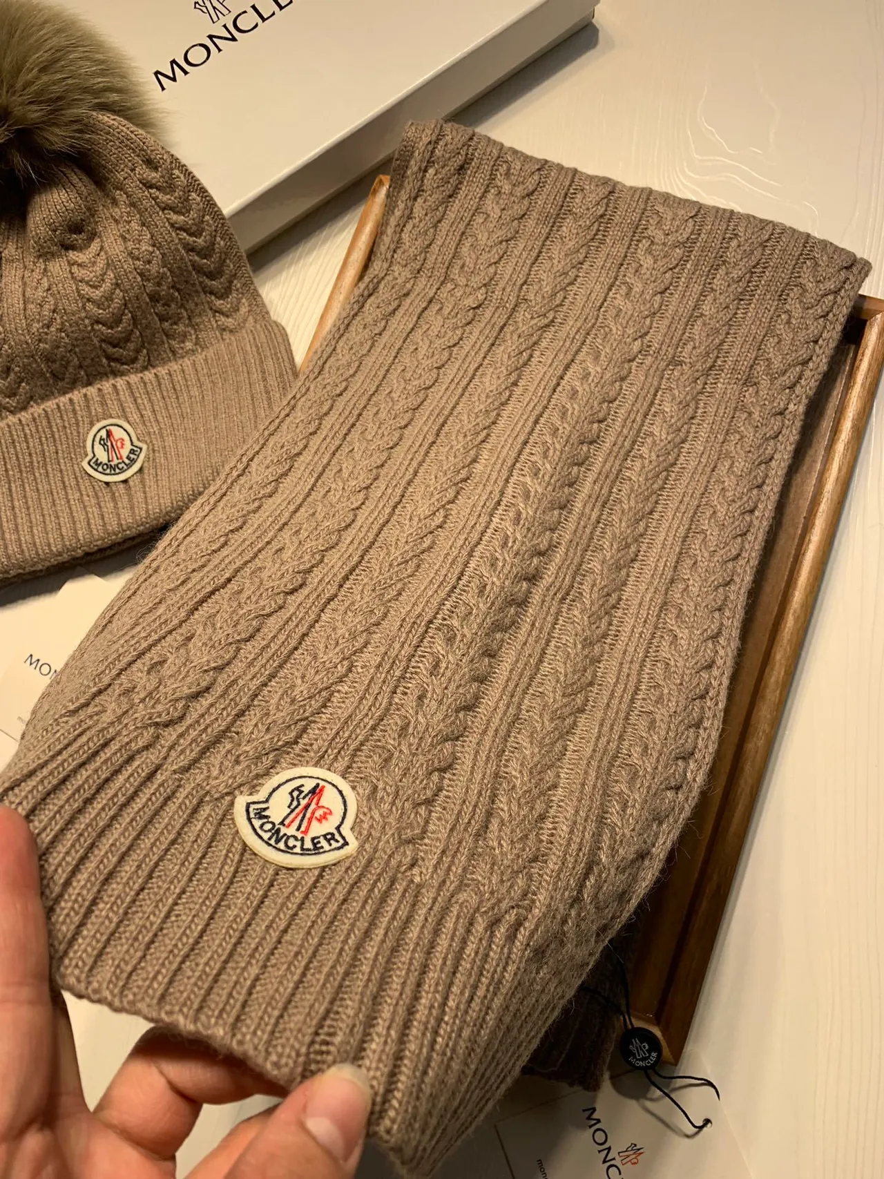 Moncler Beige Cable Knit Ribbed Cuffs Sweater 4