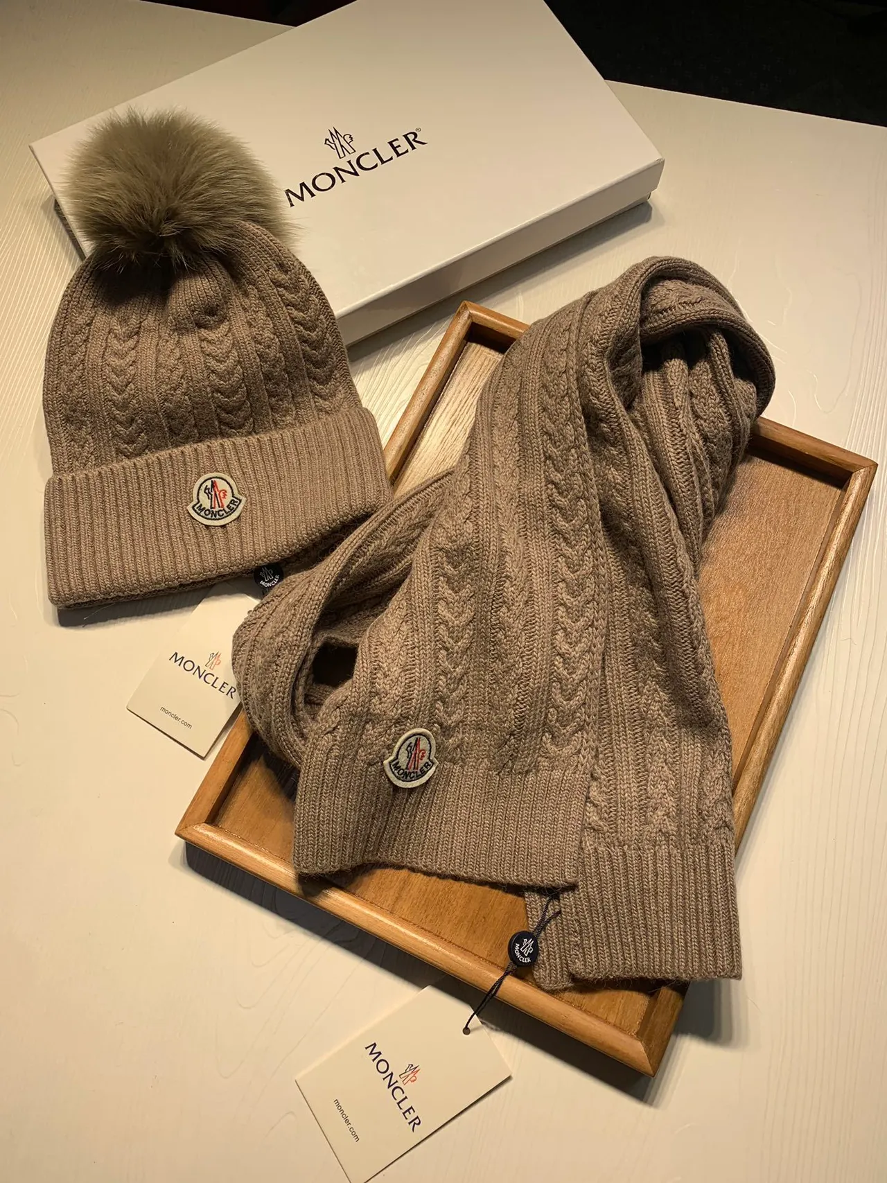 Moncler Beige Cable Knit Ribbed Cuffs Sweater 5