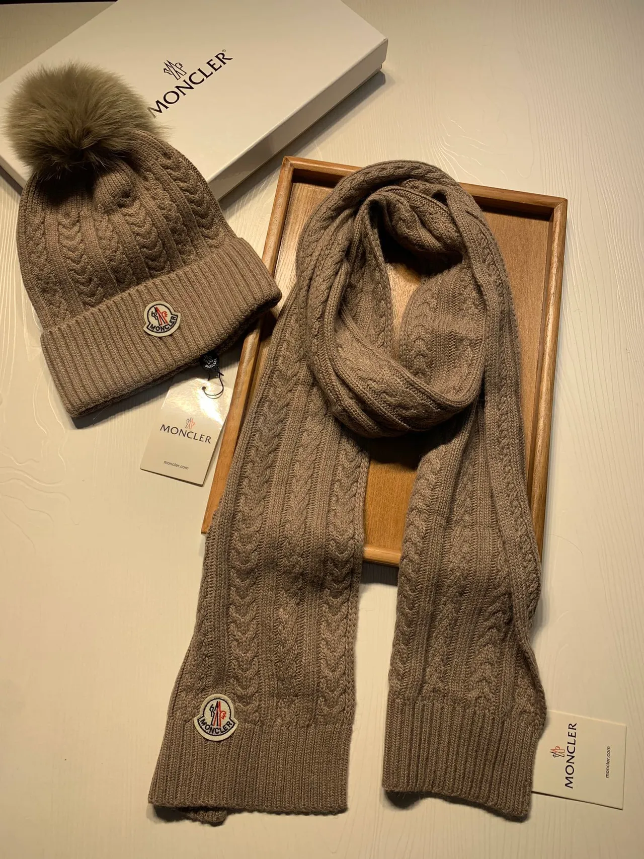 Moncler Beige Cable Knit Ribbed Cuffs Sweater 6