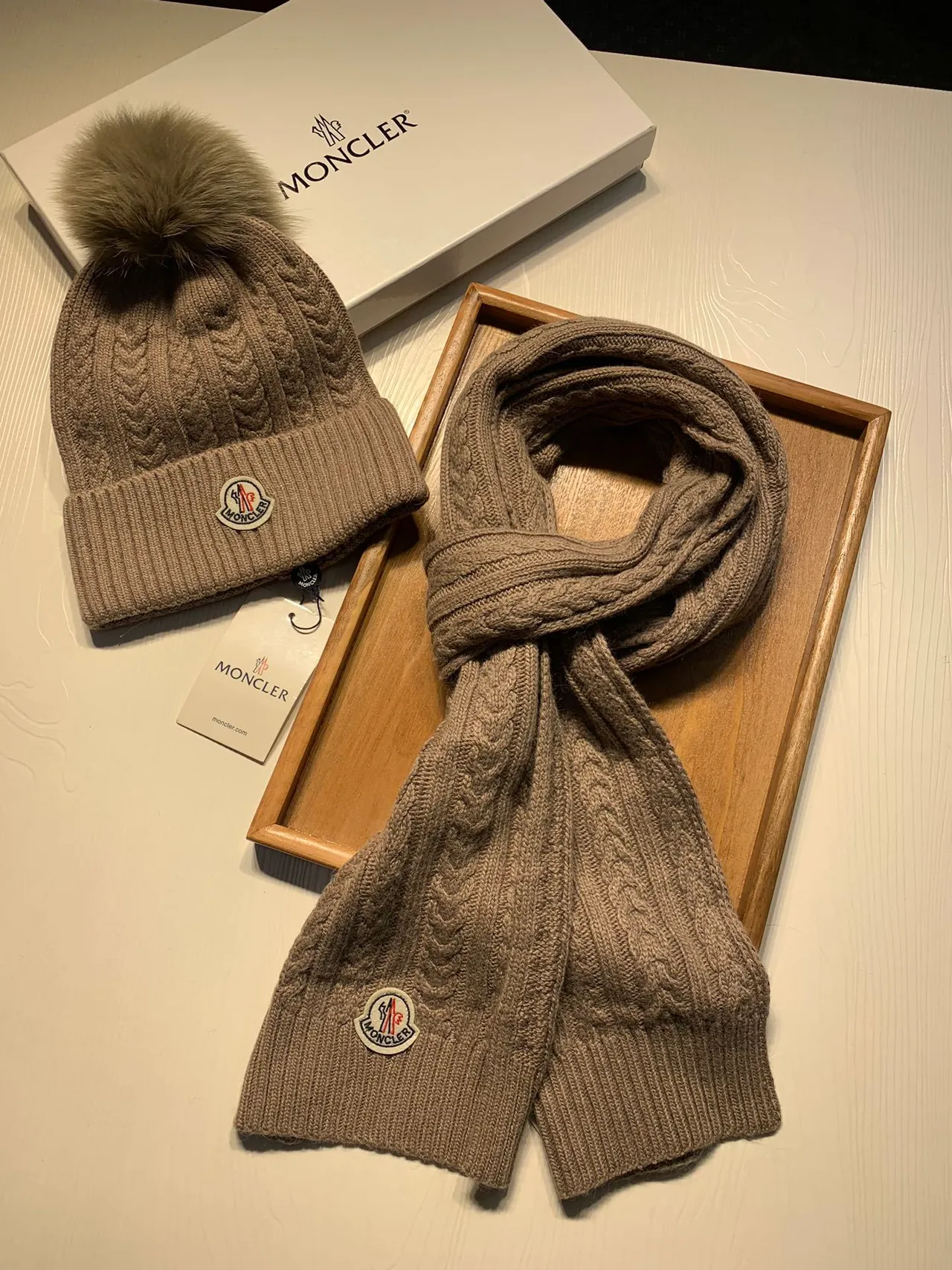 Moncler Beige Cable Knit Ribbed Cuffs Sweater 7