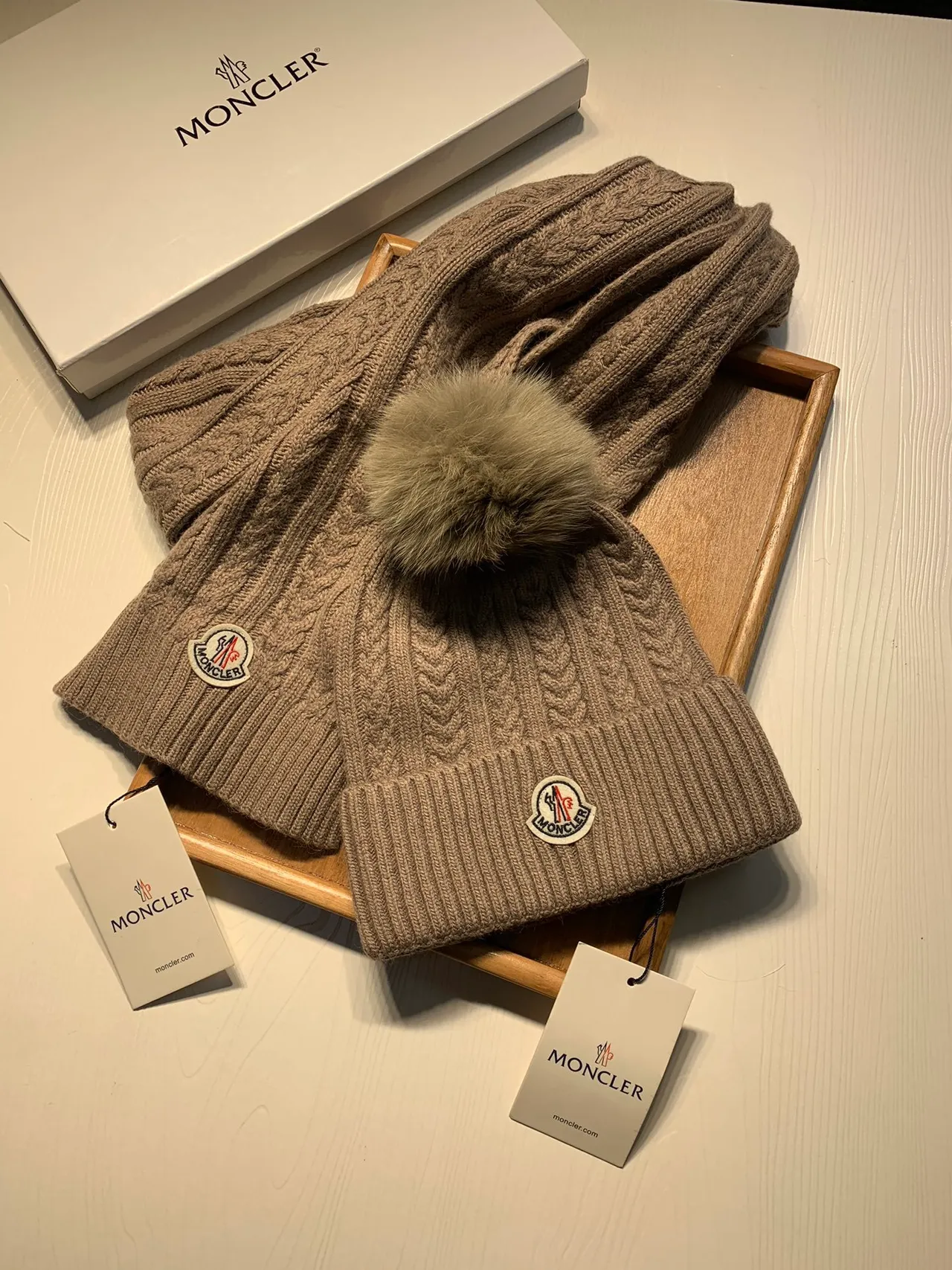 Moncler Beige Cable Knit Ribbed Cuffs Sweater 8