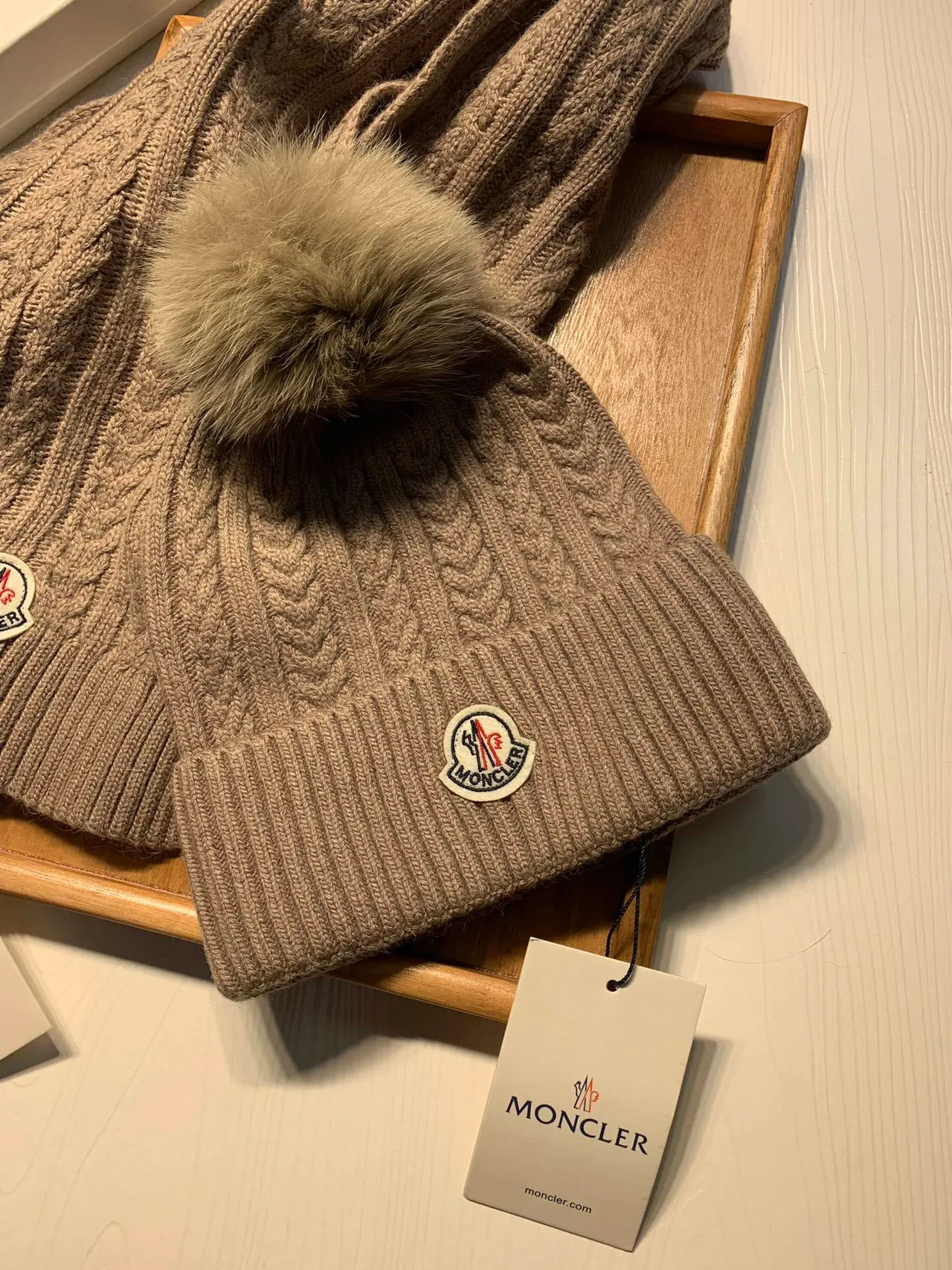 Moncler Beige Cable Knit Ribbed Cuffs Sweater 9