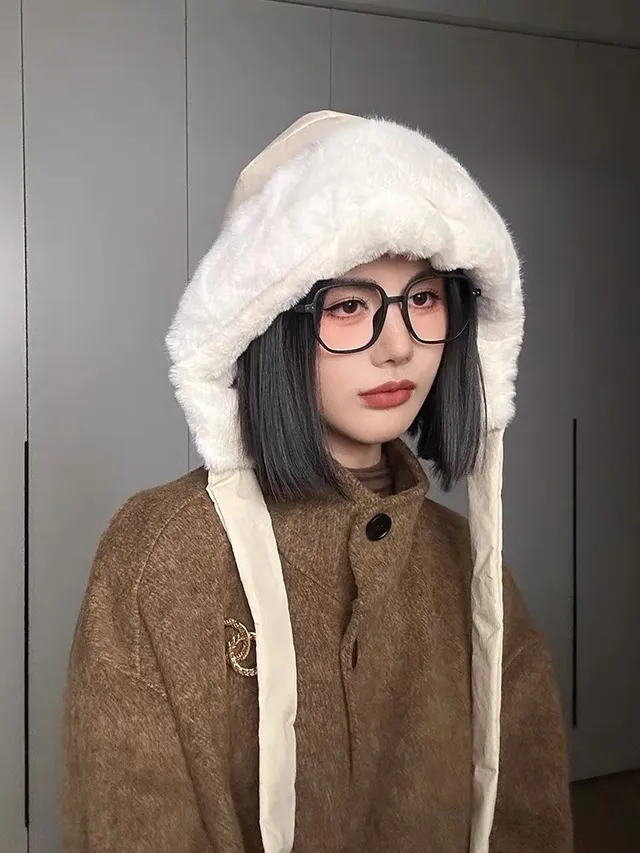 Moncler Beige White Ear-Flap Design Faux Fur Lining Hat 2