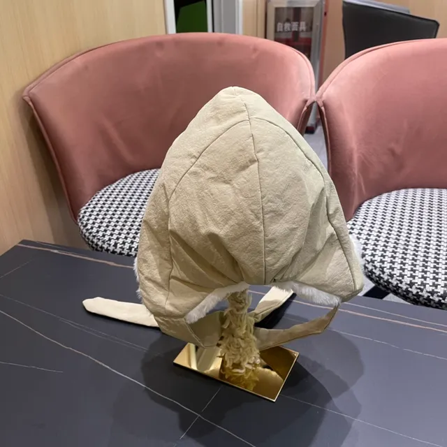 Moncler Beige White Ear-Flap Design Faux Fur Lining Hat 8