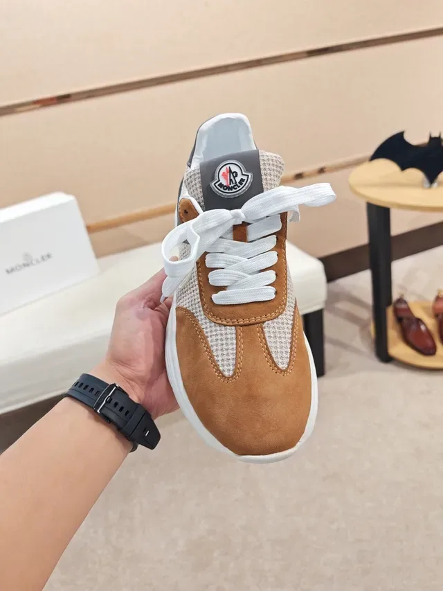 Moncler Brown Beige Mixed-Material Upper Herringbone Textile Panels Sneakers 5