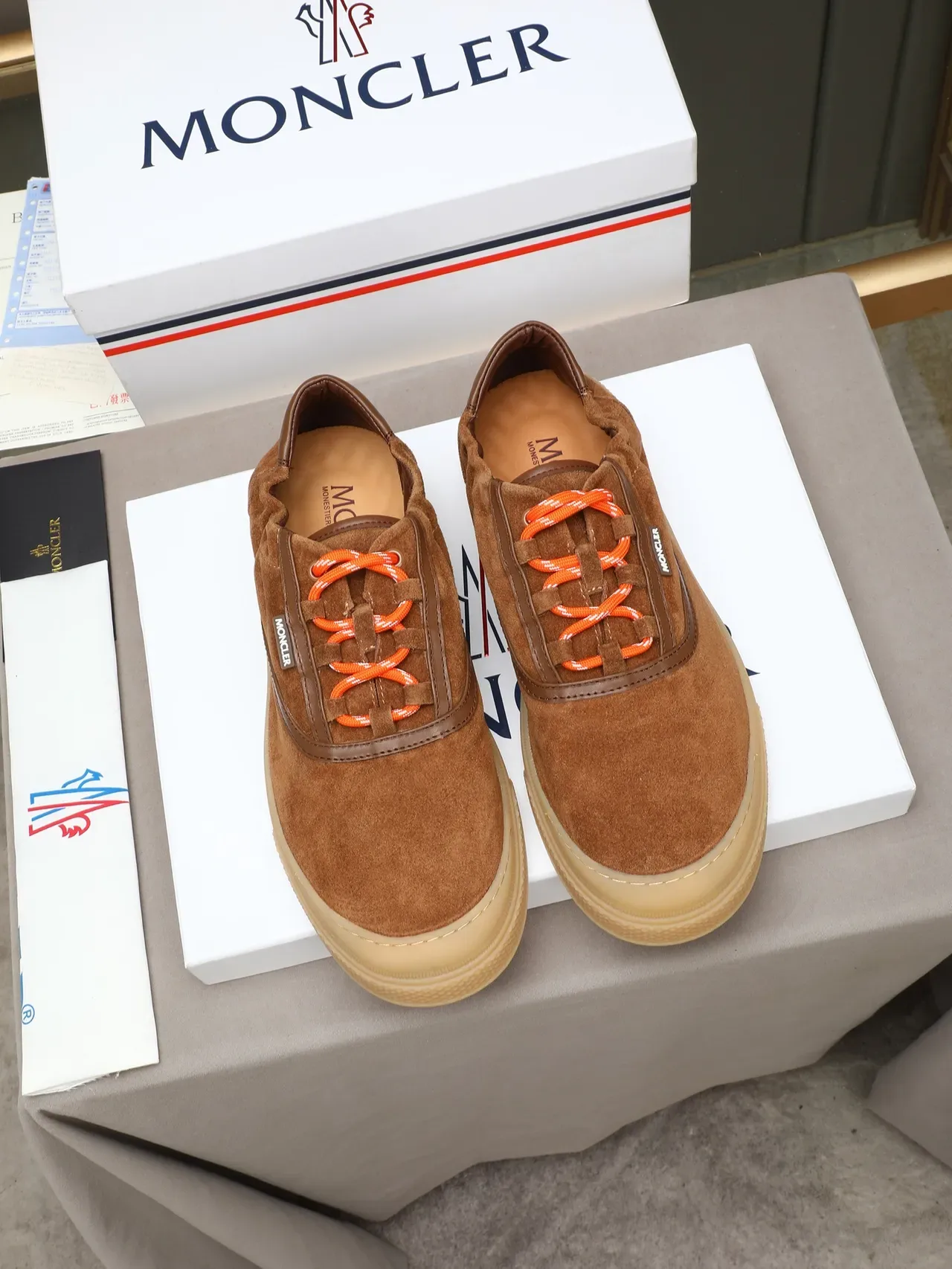 Moncler Brown Orange Suede Upper Laces Sneakers 2
