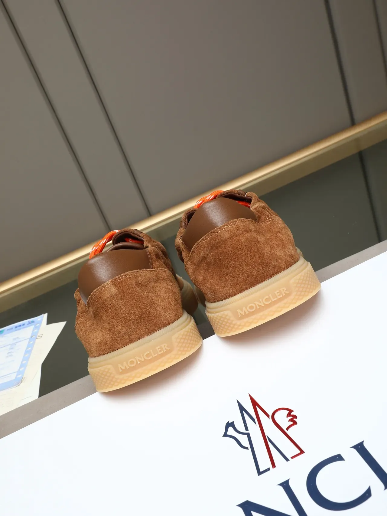 Moncler Brown Orange Suede Upper Laces Sneakers 3