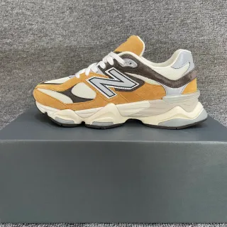 New Balance حذاء رياضي بيج بني قاعدة متعددة الطبقات جلد أني وشبكة تركيب حذاء سميك