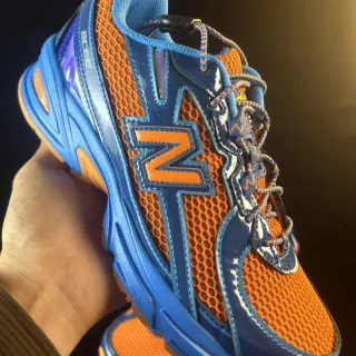 New Balance Blue Orange Midsole Honeycomb Mesh Upper Chunky Sneakers