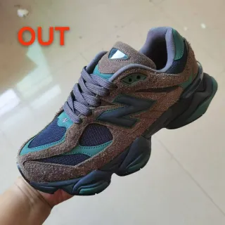 New Balance حذاء رياضي بني أخضر وسط جلد ناعم وشبكة مغطاة كثيفة