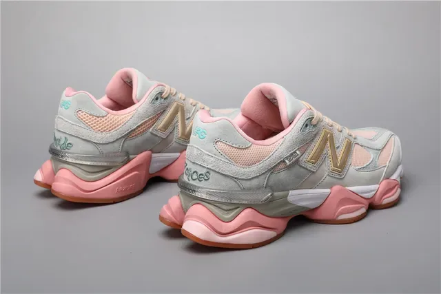 New Balance Gris Rose Silhouette Chunky Maille En Couches Et Daim Supérieur Chaussures Lifestyle 3