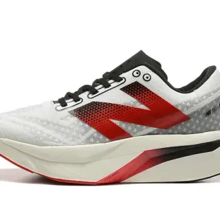 New Balance White Red Engineered Mesh Upper Sculpted FuelCell Midsole Running Shoes