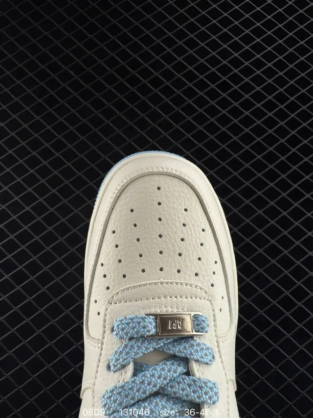 Nike Air Force 1 Beige Blue Low-Top Silhouette Textured Leather Upper Lifestyle Sneakers 3