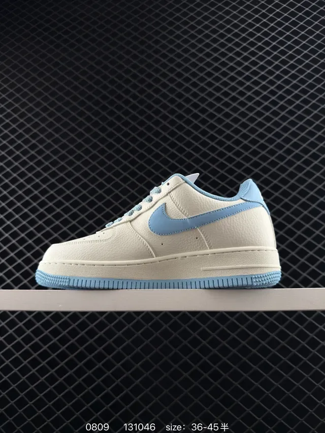 Nike Air Force 1 Beige Blue Low-Top Silhouette Textured Leather Upper Lifestyle Sneakers 5