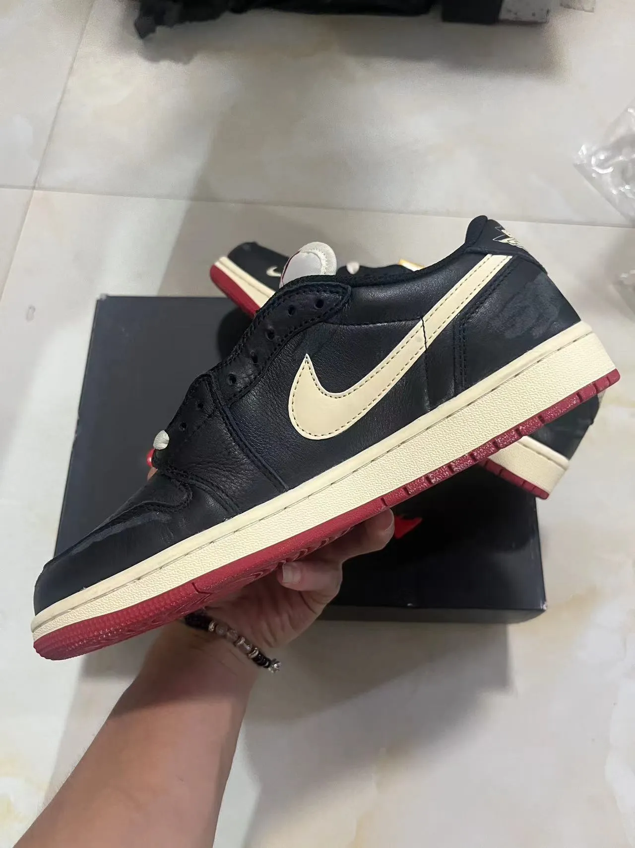 Nike Air Force 1 Black Cream Red Lifestyle Sneakers 5