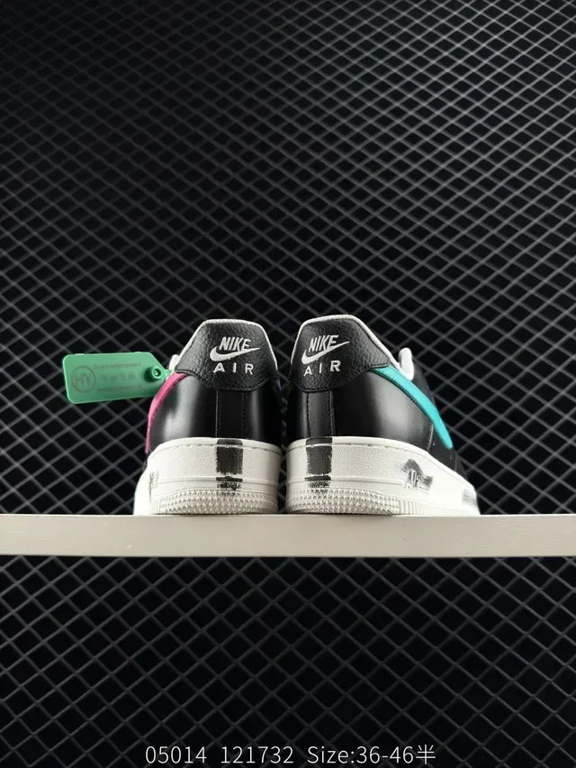 Nike Air Force 1 Low Black Teal Distressed Lifestyle Sneakers 4