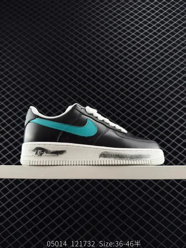 Nike Air Force 1 Low Black Teal Distressed Lifestyle Sneakers 6