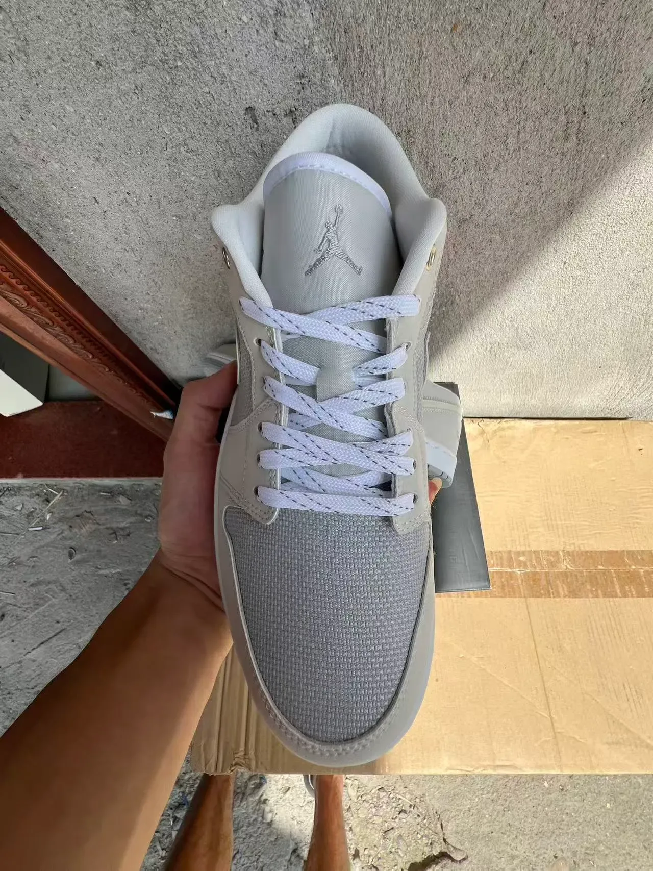 Nike Air Jordan 1 Gray White Low-Top Mesh-and-Leather Upper Lifestyle Sneakers 3