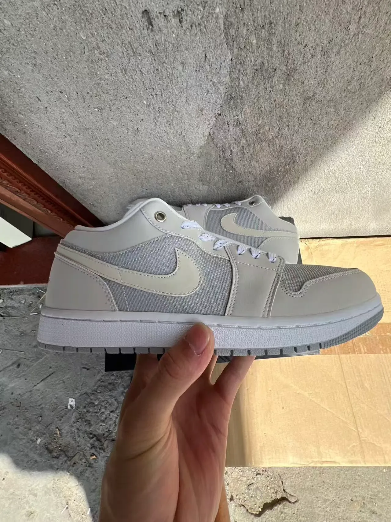 Nike Air Jordan 1 Gray White Low-Top Mesh-and-Leather Upper Lifestyle Sneakers 7