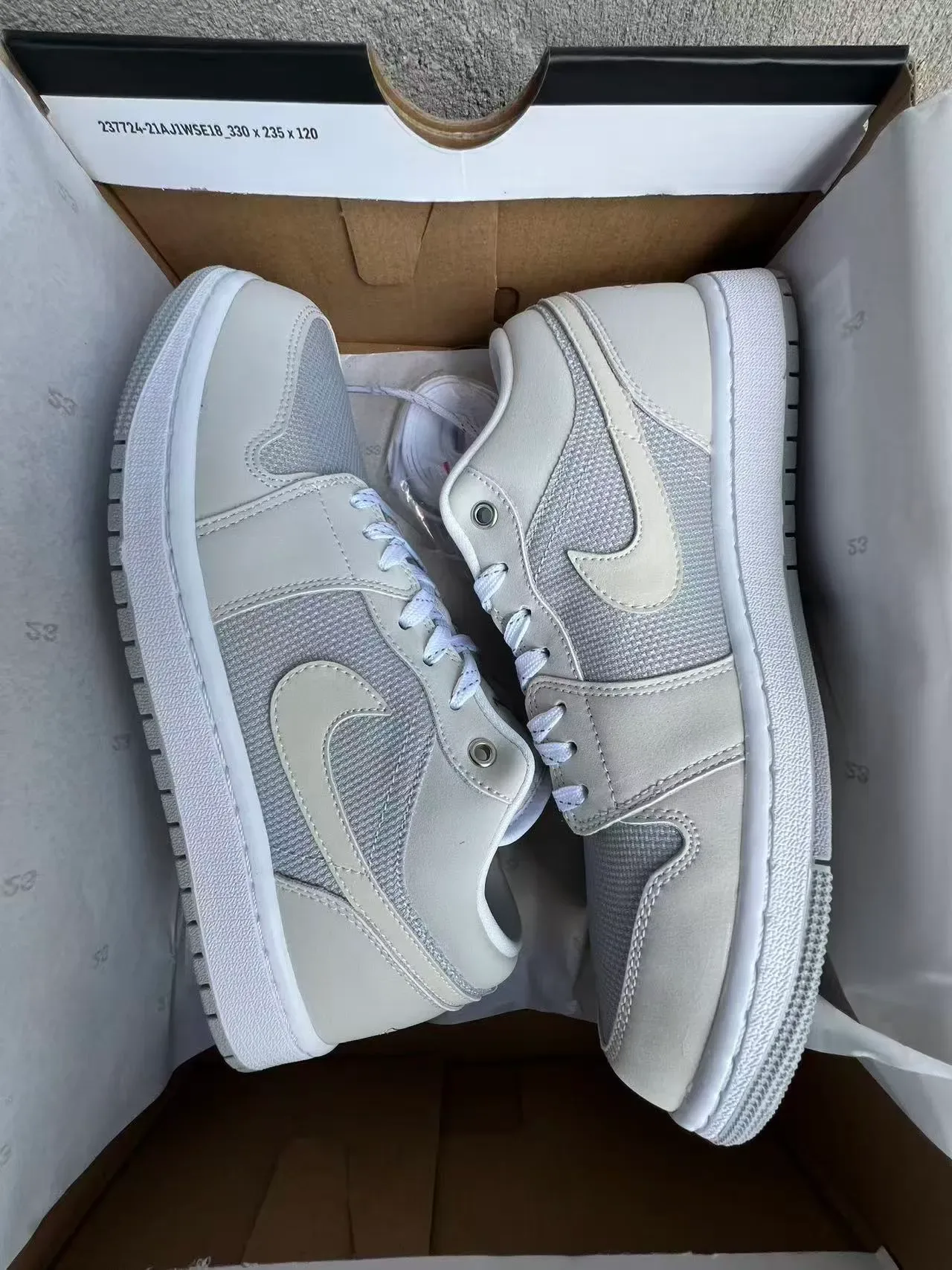 Nike Air Jordan 1 Gray White Low-Top Mesh-and-Leather Upper Lifestyle Sneakers 9