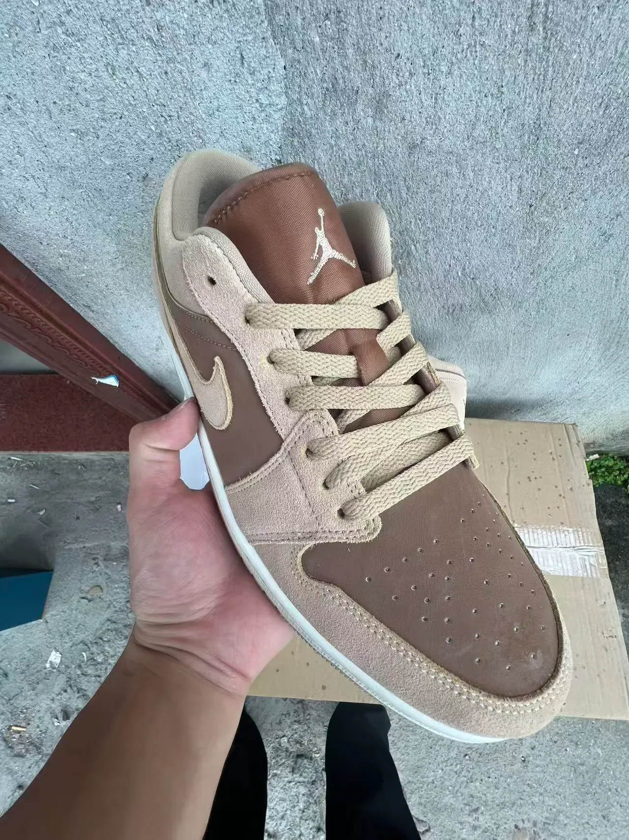 Nike Air Jordan 1 Low Beige Brown Suede Lifestyle Sneaker 2
