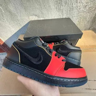 Nike Air Jordan 1 Low Preto Vermelho Dourado Tênis Lifestyle