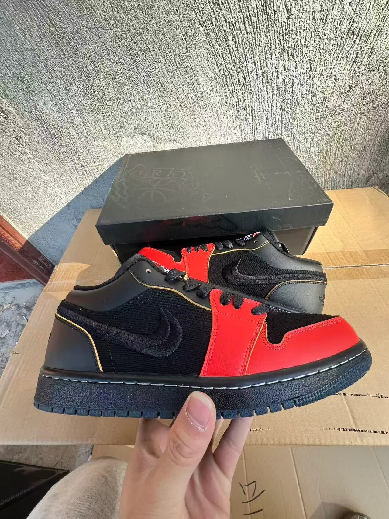 Nike Air Jordan 1 Low Black Red Gold Lifestyle Sneakers 7