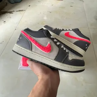 Nike Air Jordan 1 Low Fuzzy Pink Gray Lifestyle Sneakers
