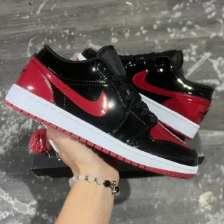Nike Air Jordan 1 Low Glossy Black Red Lifestyle Sneakers