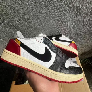 Nike Air Jordan 1 Low Leather Panel White Black Red Lifestyle Sneakers