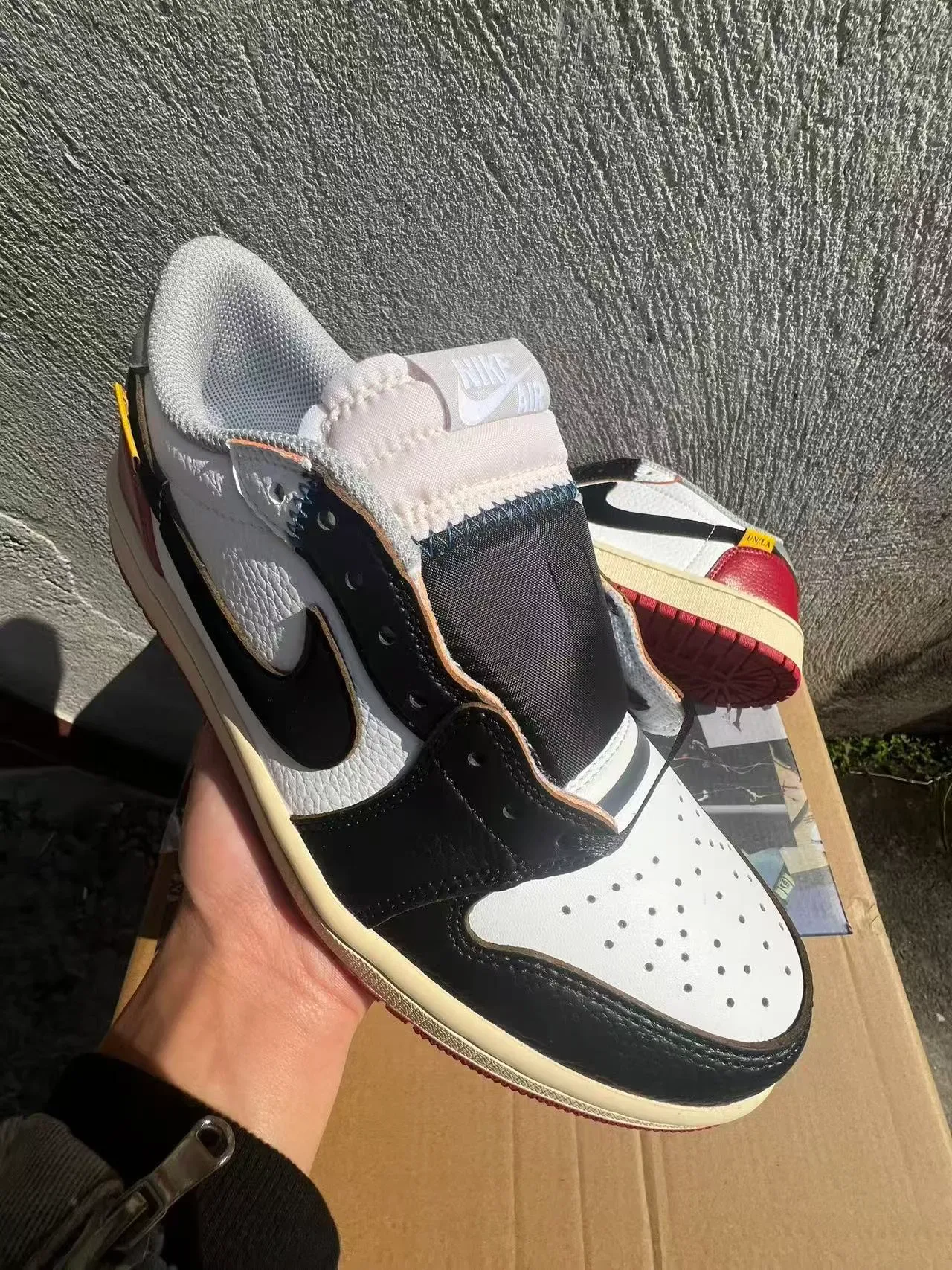 Nike Air Jordan 1 Low Leather Panel White Black Red Lifestyle Sneakers 2