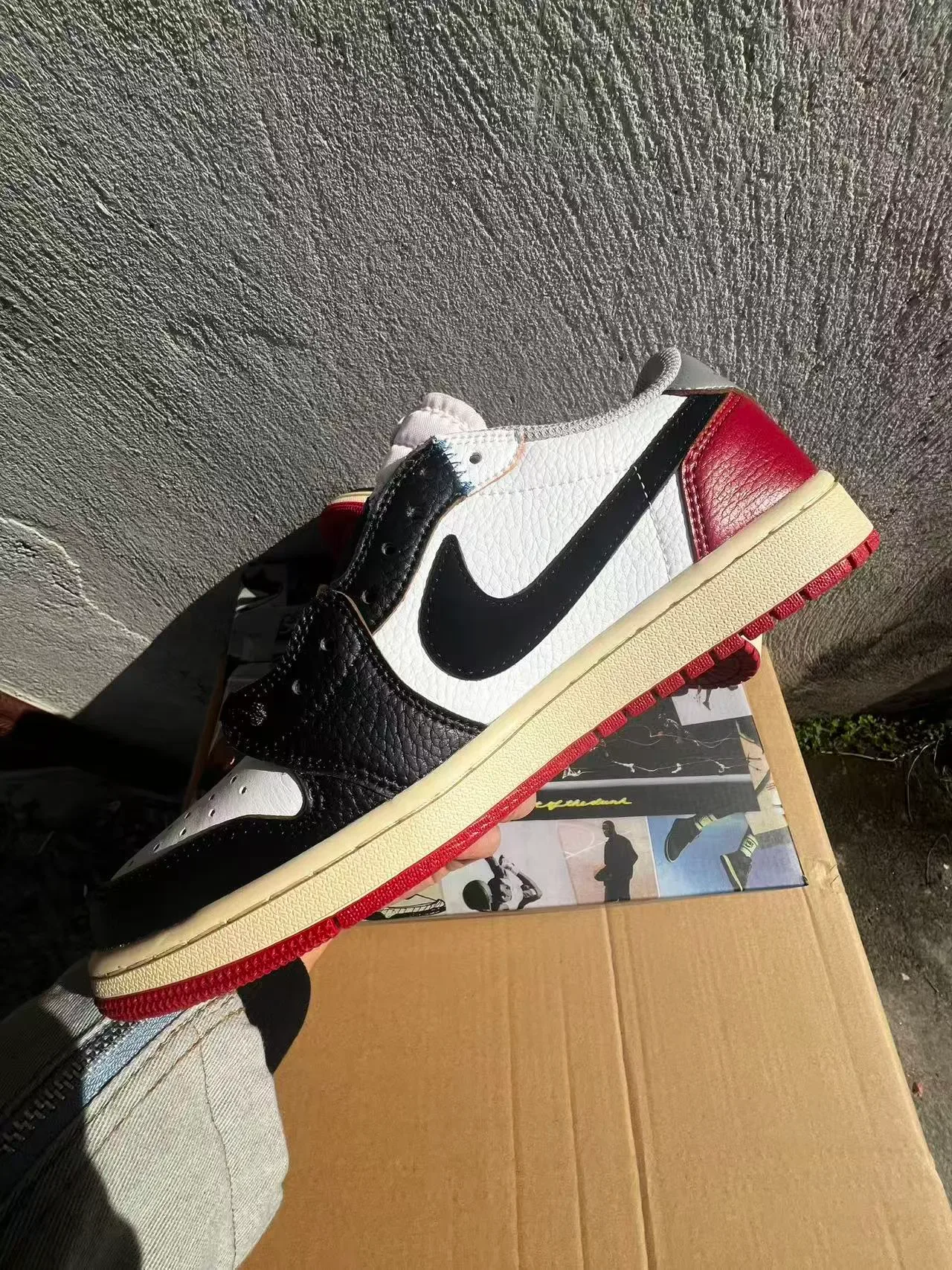 Nike Air Jordan 1 Low Leather Panel White Black Red Lifestyle Sneakers 5