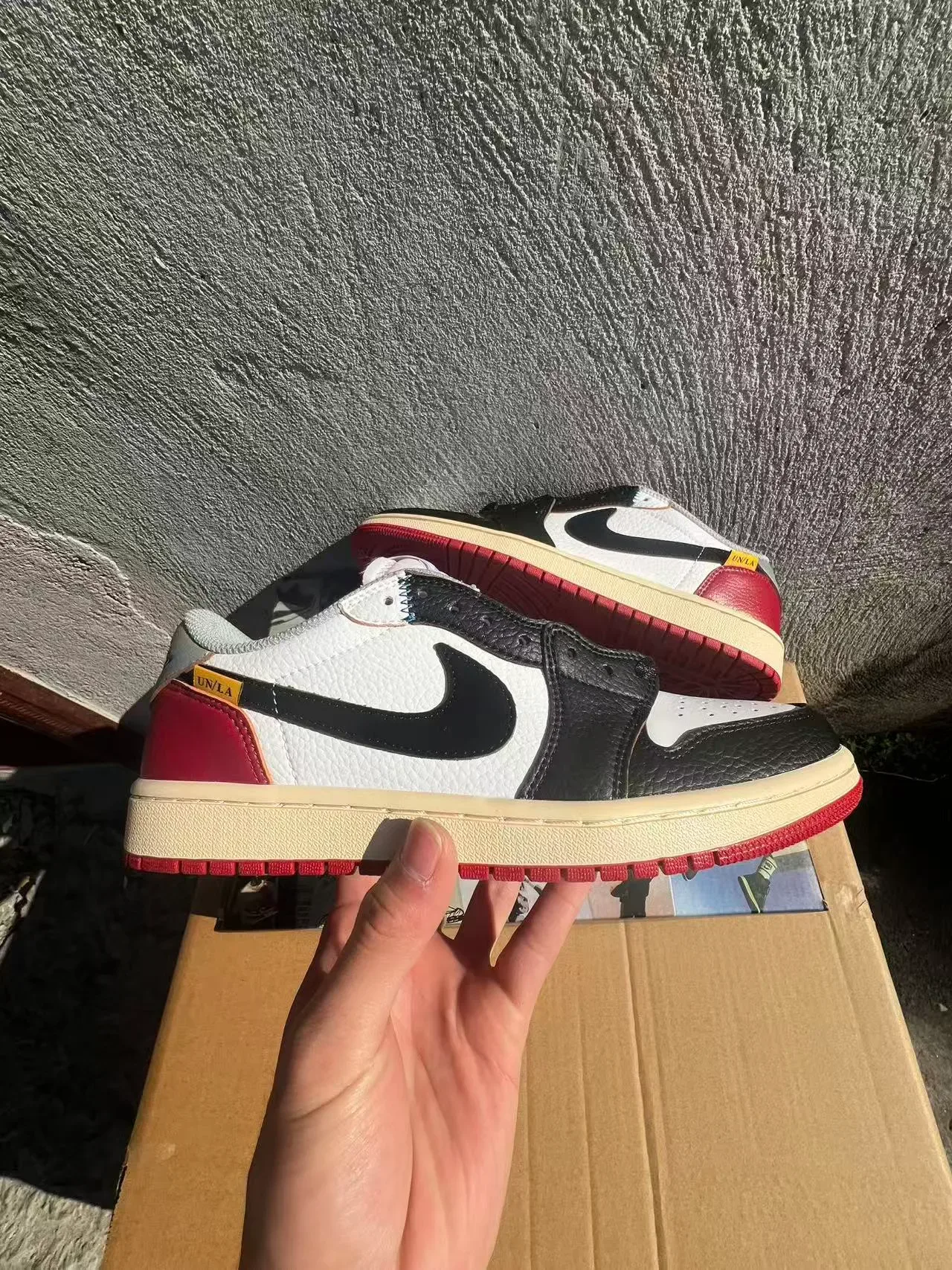 Nike Air Jordan 1 Low Leather Panel White Black Red Lifestyle Sneakers 7