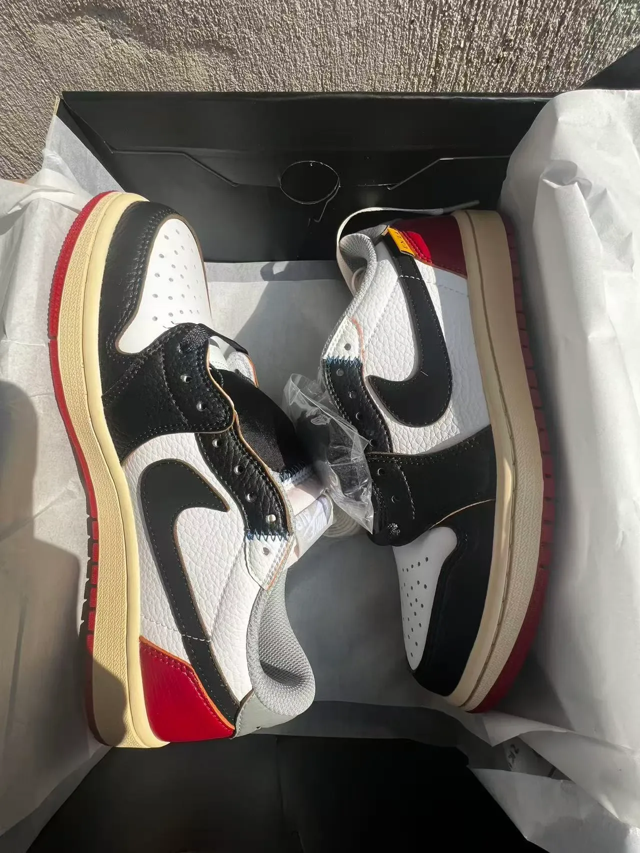 Nike Air Jordan 1 Low Leather Panel White Black Red Lifestyle Sneakers 9