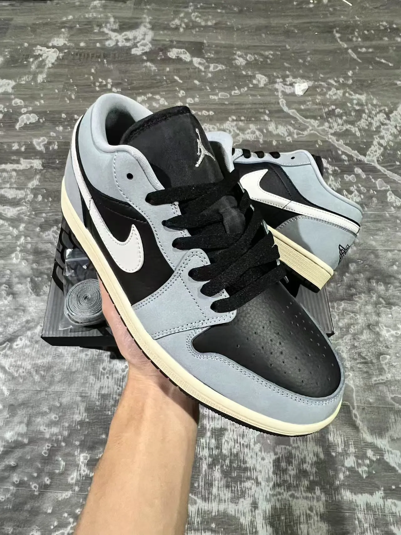 Nike Air Jordan 1 Low Light Gray Black Cream Lifestyle Sneakers 2