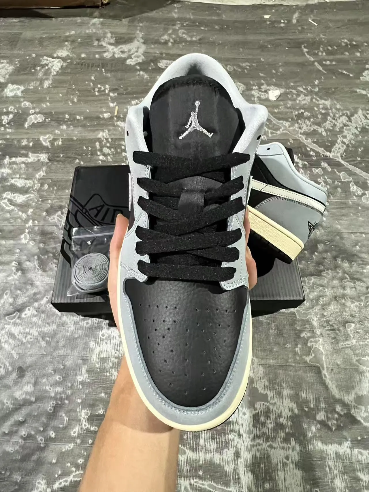 Nike Air Jordan 1 Low Light Gray Black Cream Lifestyle Sneakers 3