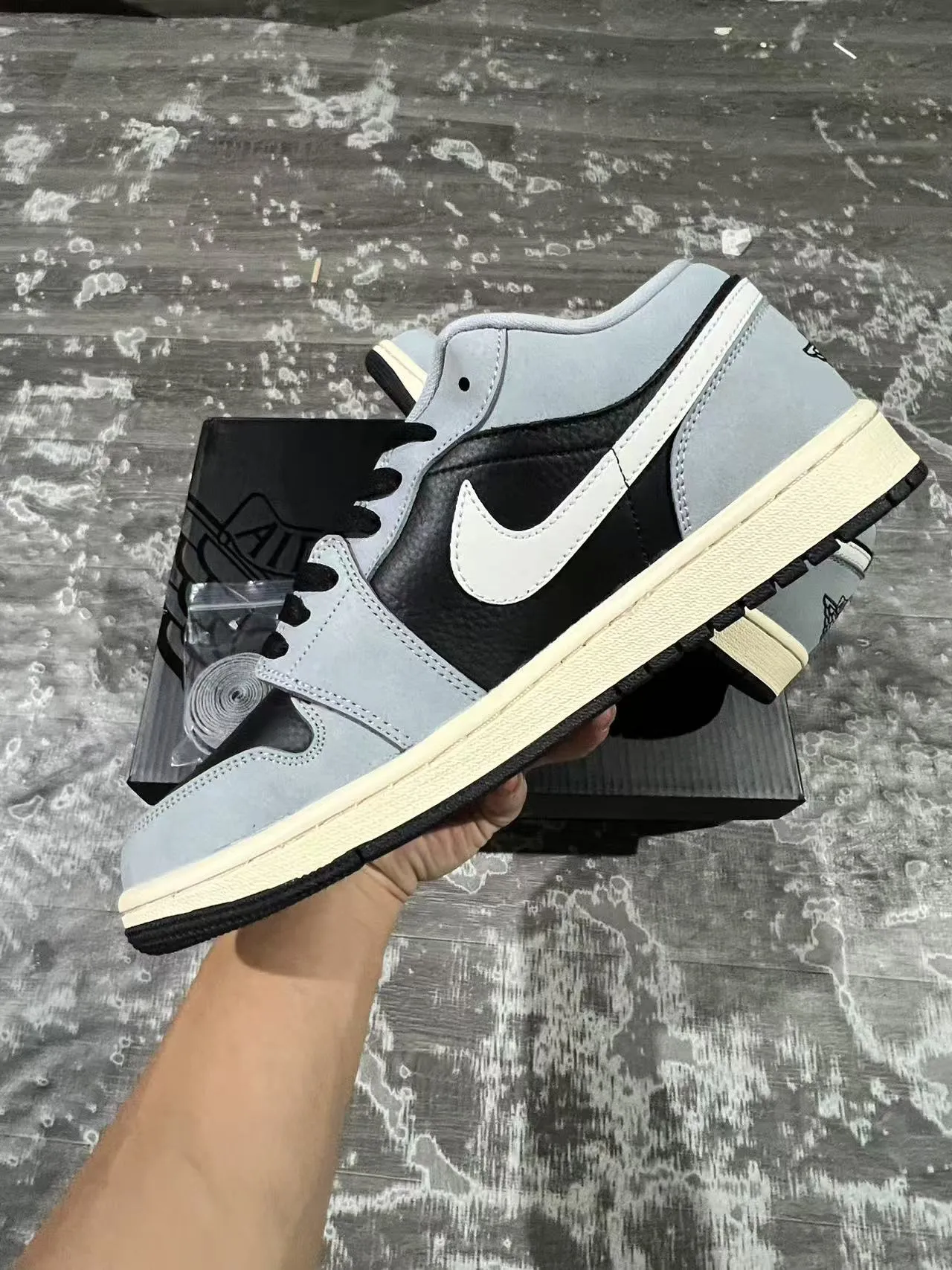 Nike Air Jordan 1 Low Light Gray Black Cream Lifestyle Sneakers 5