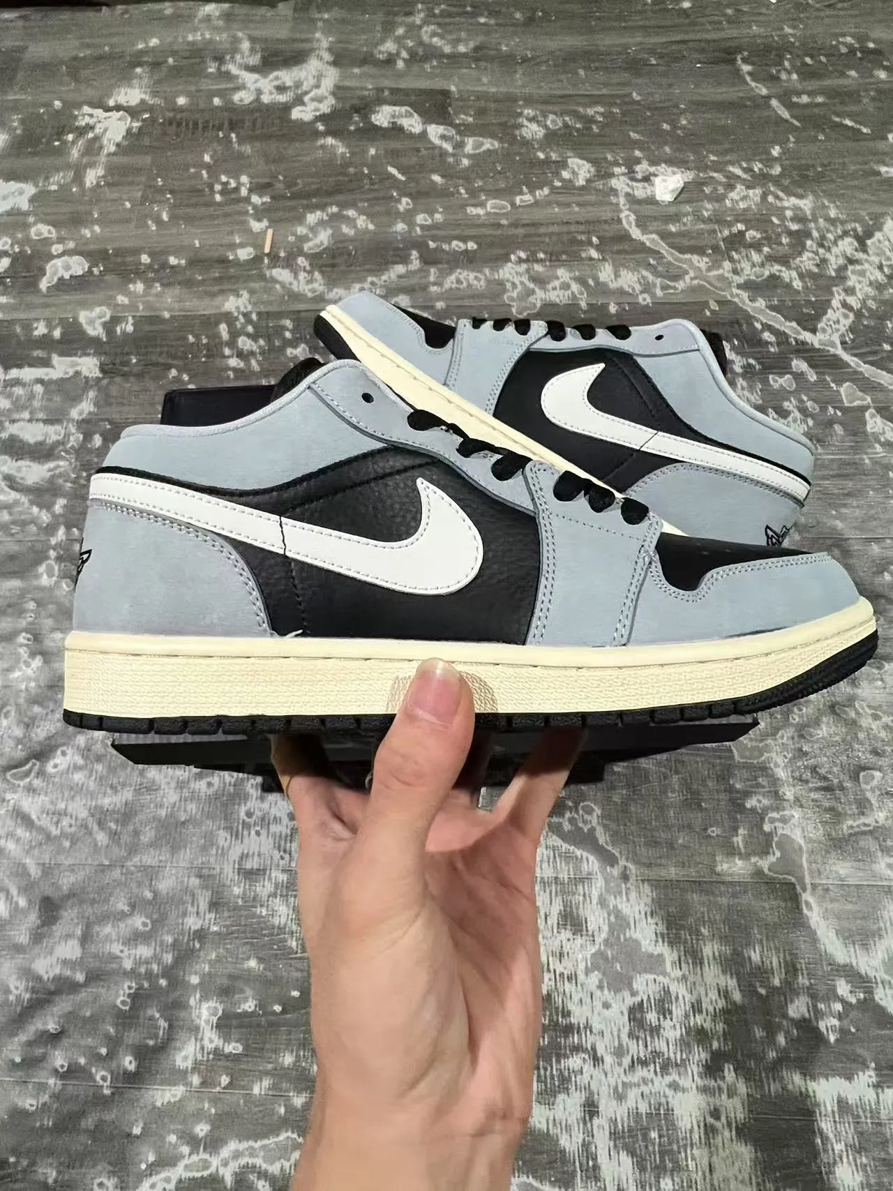 Nike Air Jordan 1 Low Light Gray Black Cream Lifestyle Sneakers 7