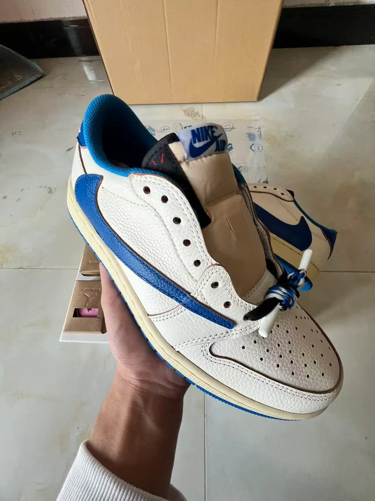 Nike Air Jordan 1 Low Off-White and Royal Blue Lifestyle Sneakers 2