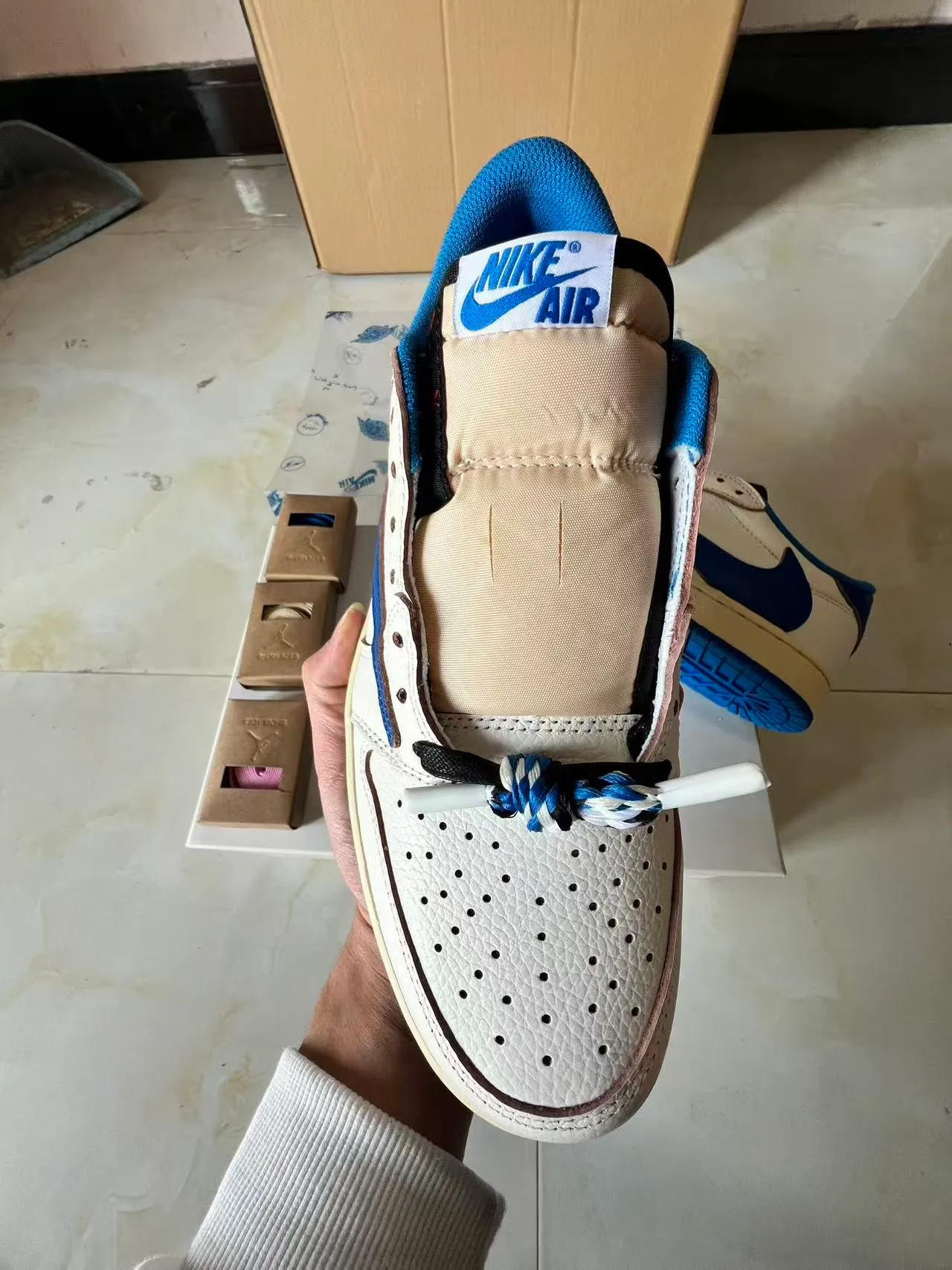 Nike Air Jordan 1 Low Off-White and Royal Blue Lifestyle Sneakers 3