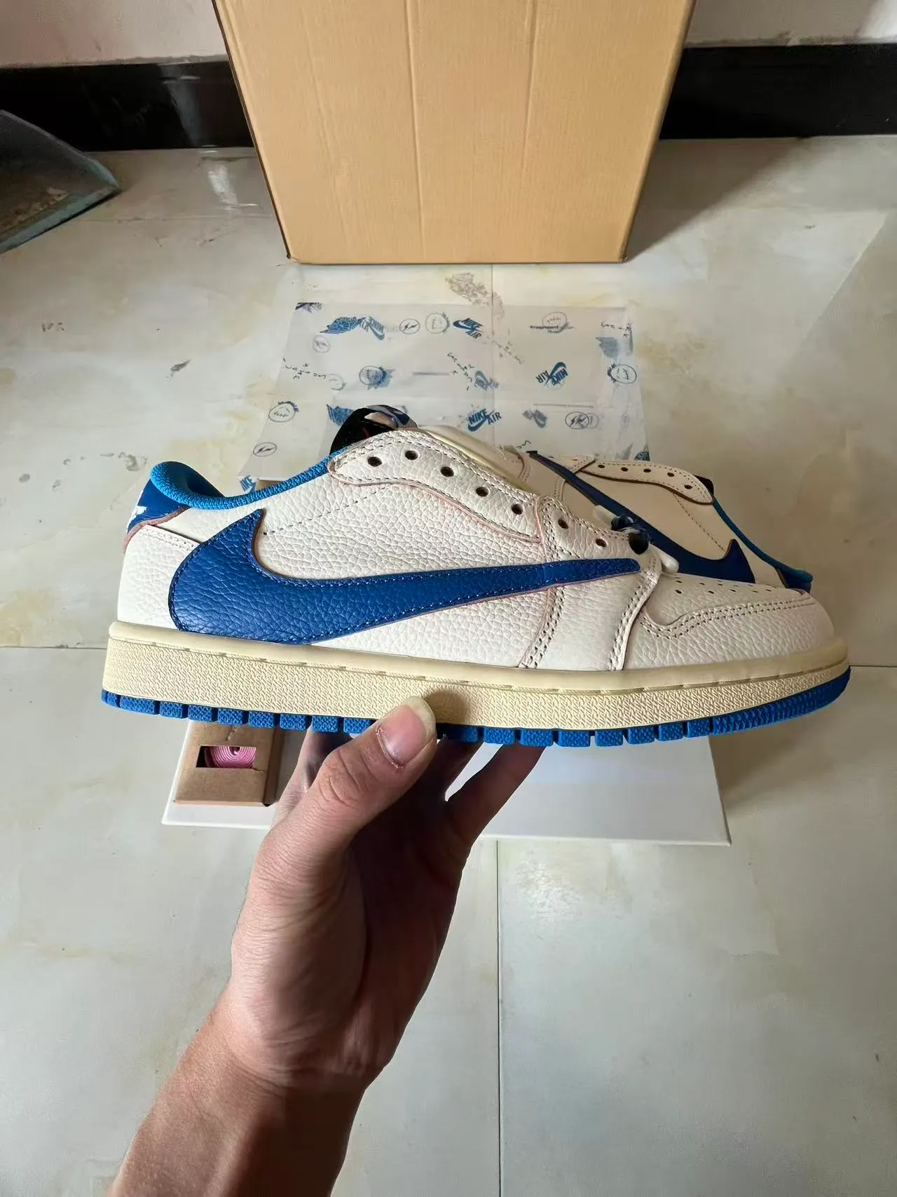 Nike Air Jordan 1 Low Off-White and Royal Blue Lifestyle Sneakers 7