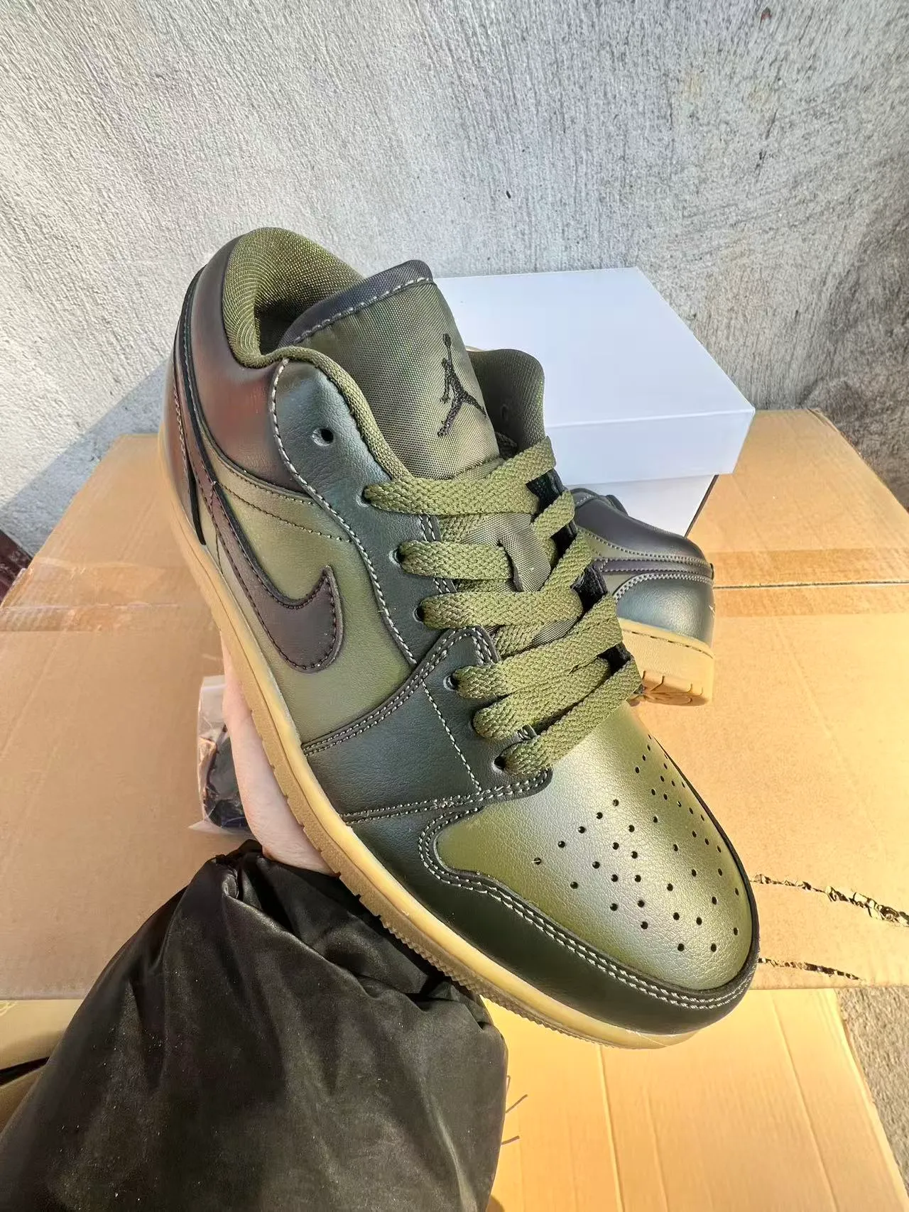 Nike Air Jordan 1 Low Olive Green and Dark Brown Lifestyle Sneakers 2