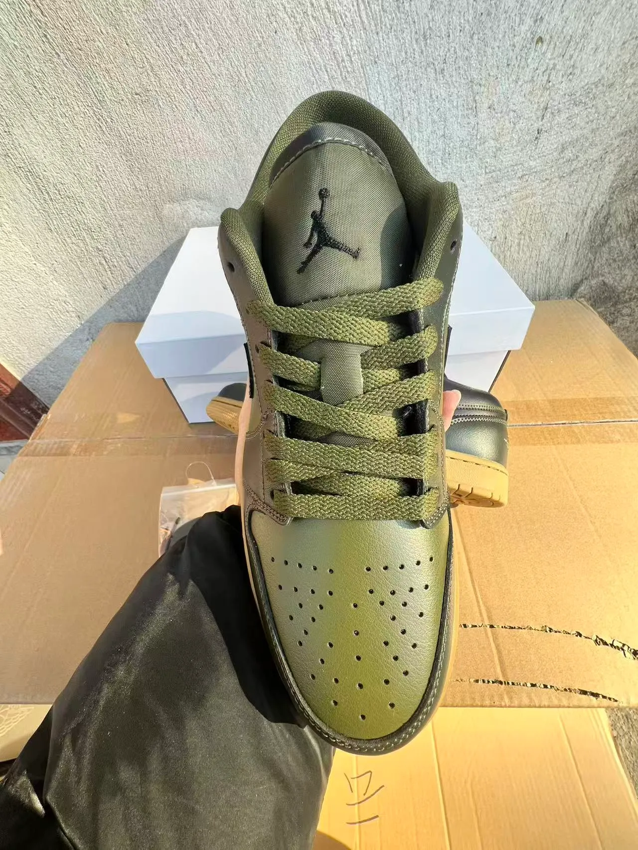 Nike Air Jordan 1 Low Olive Green and Dark Brown Lifestyle Sneakers 3